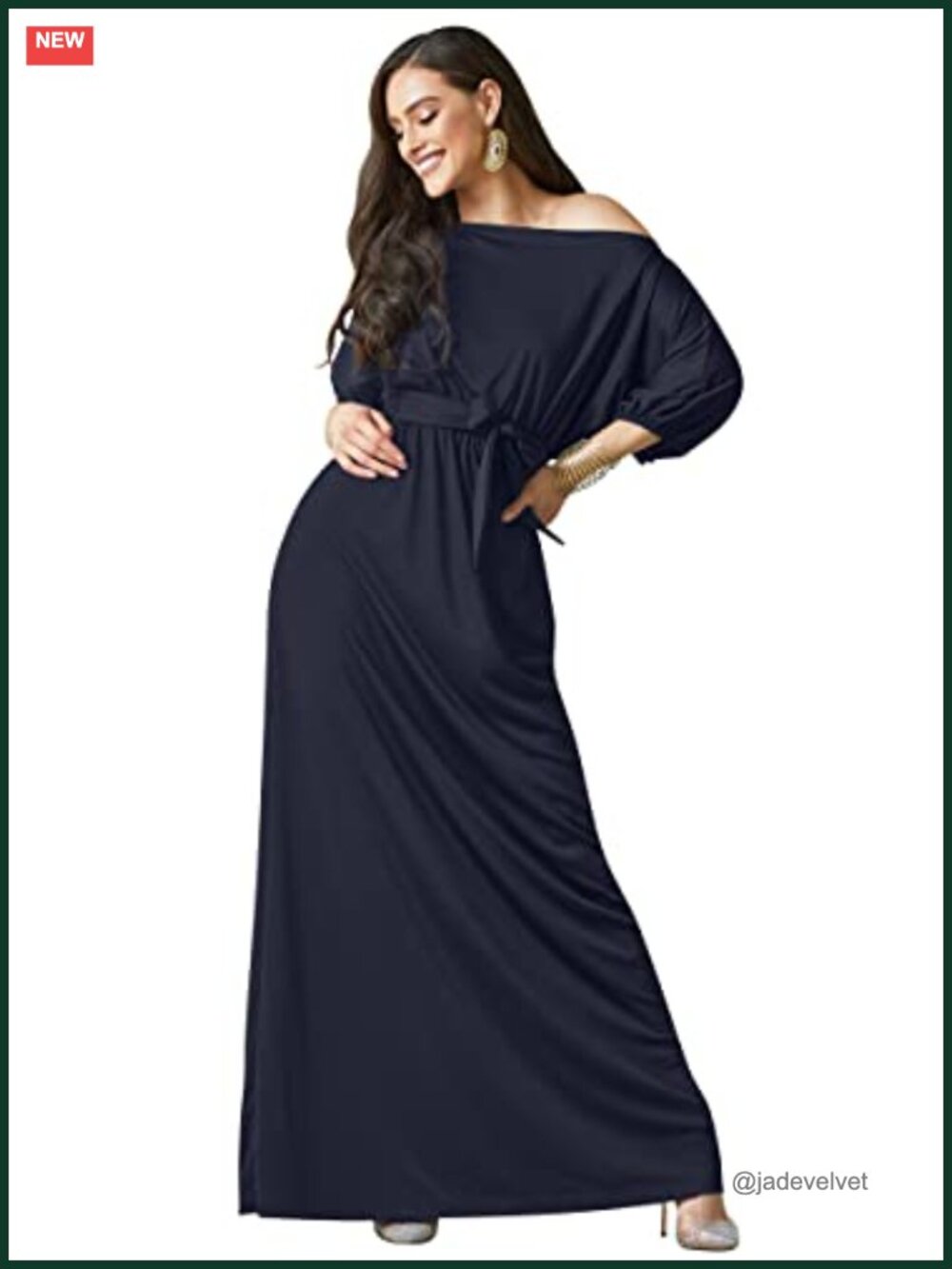 Plus Size One Shoulder Flowy Maxi Dress 3/4 Sleeve